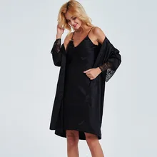 Черный сексуальный халат кимоно Ванна платье район Повседневное верхняя одежда Домашняя одежда кружевной отделкой 2 шт ночное Повседневное Sleepwera костюм Размеры M-XL