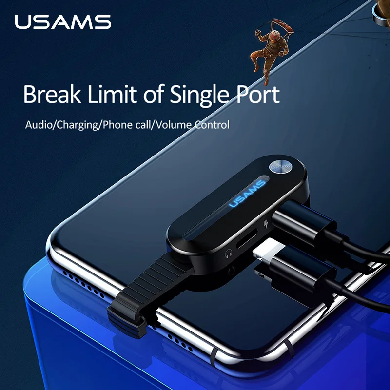

USAMS Dual Lighting Adapter Audio Charging Adapter with LED Light for iPhone X XR audio Adapter Charging Converter for iPhone 8