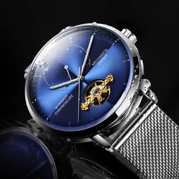 

WISHDOIT New Mens Watches Luxury Mesh belt Tourbillon Automatic Mechanical Watch Men Business Waterproof Watch Relogio Masculino