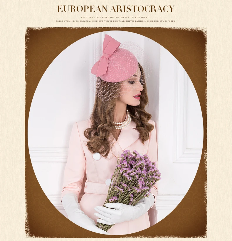 FS вуалетки, шерсть, фетр, Коктейльная шляпа для женщин, элегантная, розовая, для девушек, свадебное платье, чай, вечерние, Pillbox, шерсть, Pillbox, Fedoras