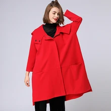 Plus size Women’s Loose big pocket thicken hooded coats Loose casual Trench
