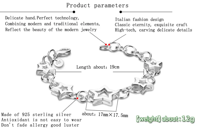 Модный серебряный браслет, милая звезда наручная цепочка леди серебряный процесс браслет, Шарм девушка тела ювелирные изделия, подарок на день рождения