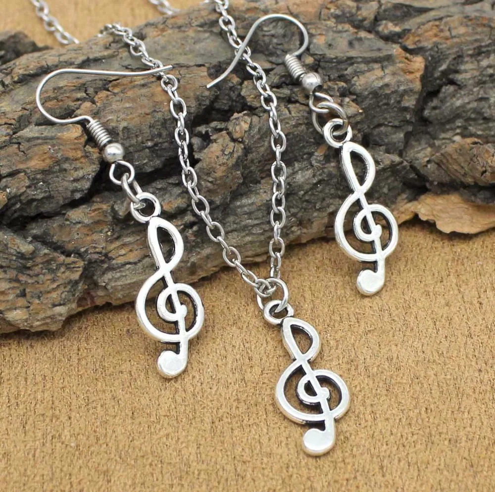 Buy Trendy Musical Note Symbol Jewelry Sets for Women Antique Silver Music Note