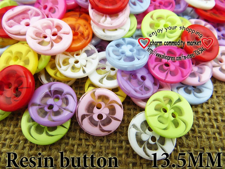 100PCS 13MM Flowers Shape Resin Buttons Coat Sewing Clothes Decoration Button/_ZT
