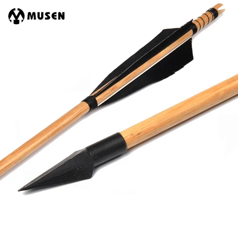 Setas de Madeira com Pontas de Setas e Perus Pena para Recurvo 85cm Espinha 500 Pretos Longbow Caça Tiro 6 – 12 24 Pçs