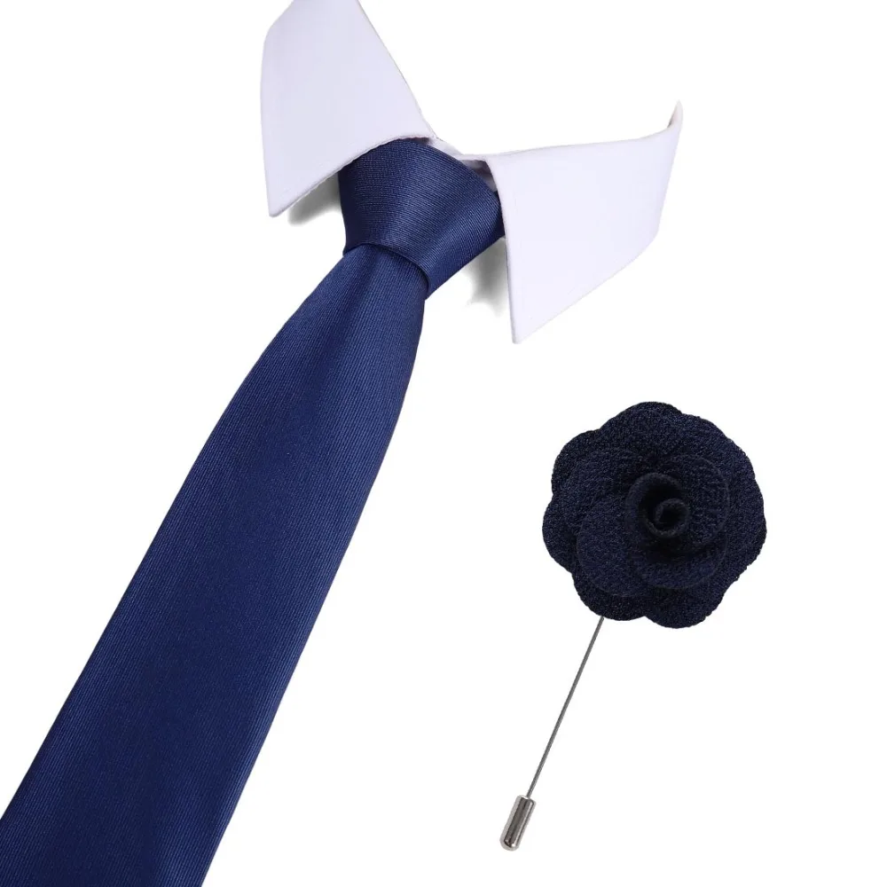 

Blue Polyester Silk Get A Free Brooches Solid Jacquard 7.5cm Necktie Party business Tie New Designer Men Tie Men Skinny Ties