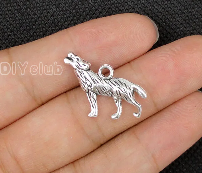 

50pcs-Antique Silver Tone Wolf Charms Pendant, Jewelry Finding 26x18mm