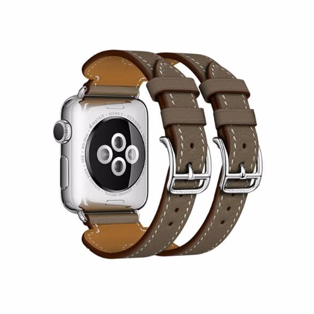 Double Buckle Classic Genuine Leather Cuff Strap For Apple Watch Iwatch