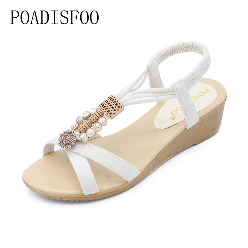 

POADISFOO 2018 Sandals fashion summer Bohemia Beaded pinch sandals soft comfy women's flat with beads Women .HYKL-A-8