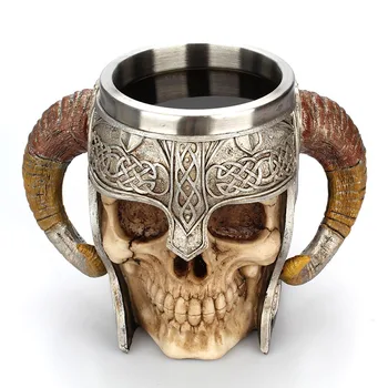 

Creation Design Stainless Steel Skull Coffee Drinking Cup Resin 3D Skull Tankard For Halloween Bar Party Horror Decor Drinkware