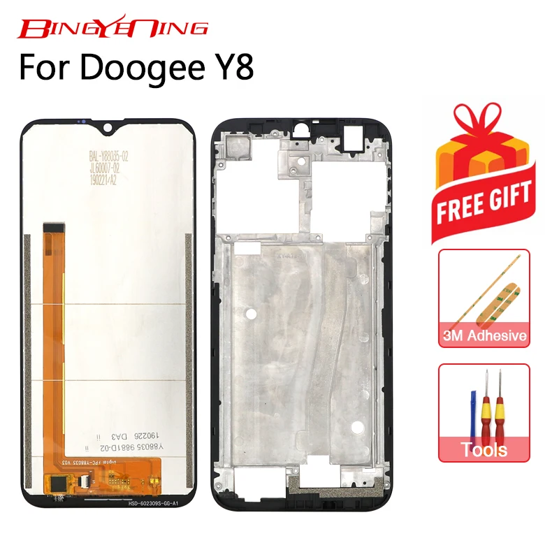 

BingYeNing New Original For Doogee Y8 Touch Screen + LCD Display+Frame Assembly Replacement