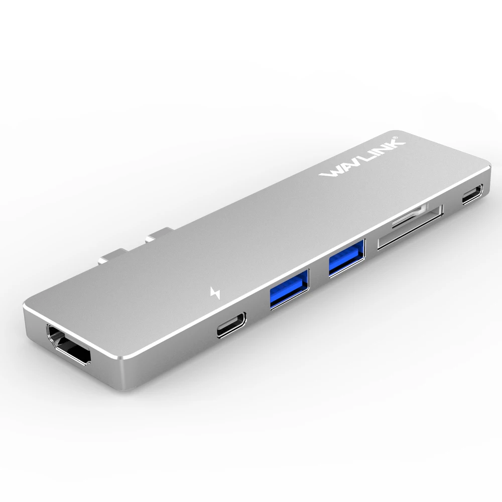 Wavlink двойной USB 3,1 type-C концентратор к HDMI адаптер 4K USB C концентратор ж/SD/Micro SD кард-ридер 7 в 1 для MacBook Pro usb-хаб - Цвет: Silver