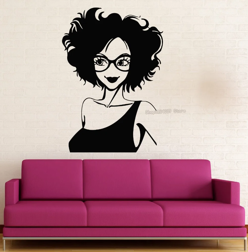 Vinyl Wall Stickers Vinyl Decals Positive Young Sexy Girl Glasses Dress