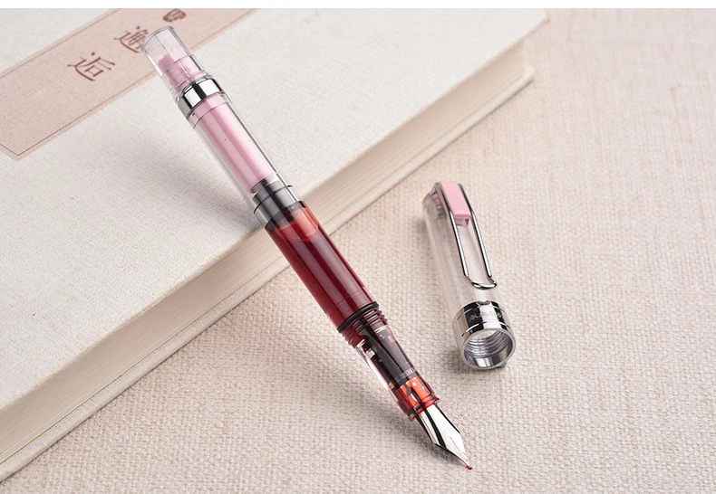 

High Quality Wingsung 5502 transparent piston Fountain Pen student Office stationery EF nib calligrapher ink Pens gift