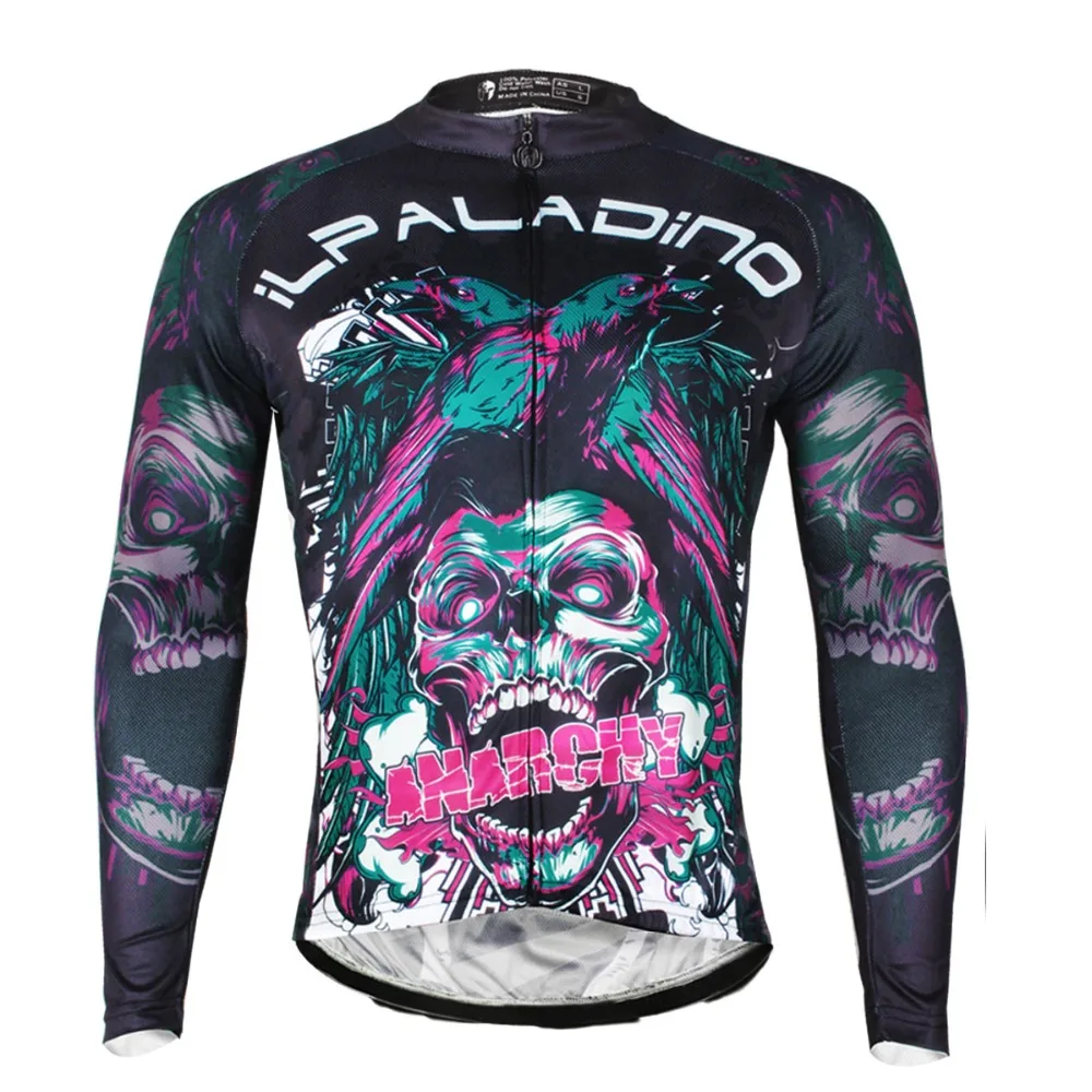 2017 new men's long sleeve cycling jersey skull bike shirt male cool