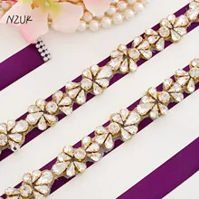 Тонкий ремешок для свадебного платья свадебный цветок с кристаллами пряжкой золотого цвета со стразами свадебные пояса для Для женщин Вечернее DressY176G