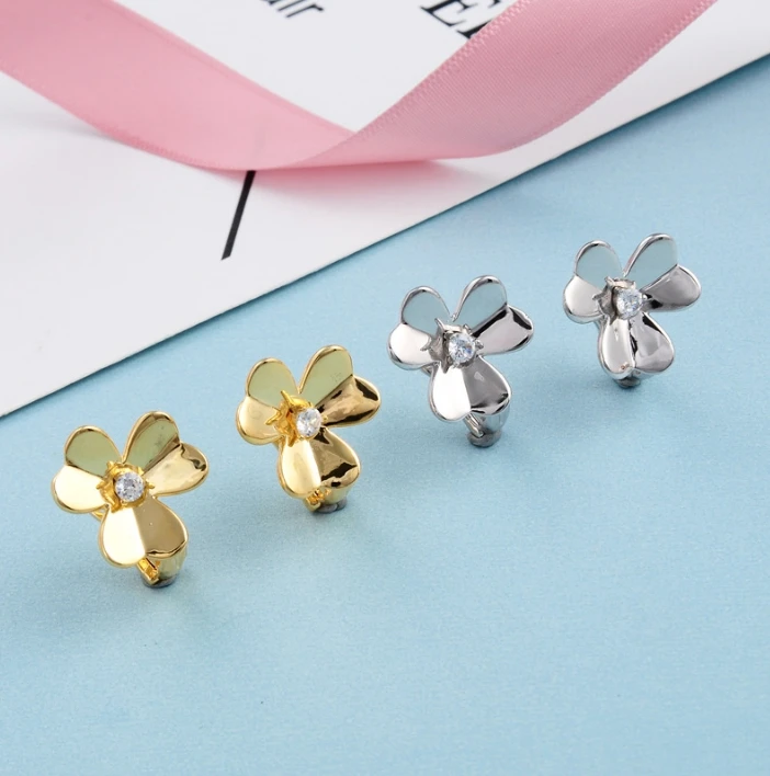 Чистое 925 пробы серебряные ювелирные изделия для женщин золотого цвета серьги цветок клевер удачи дизайн серьги на свадебную вечеринку