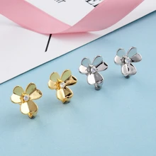 Чистое 925 пробы серебряные ювелирные изделия для женщин золотого цвета серьги цветок клевер удачи дизайн серьги на свадебную вечеринку