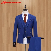 Приталенный Королевский синий мужские костюмы для выпускного вечера Terno приталенный двубортный Terno Masculino свадебный смокинг для мужчин(пиджак+ жилет+ брюки