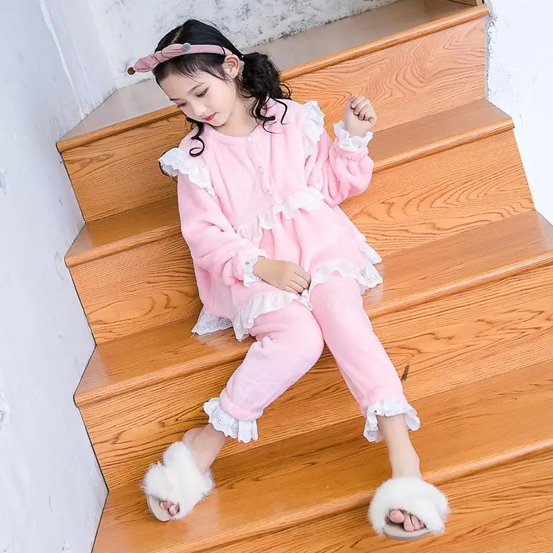 Детские Рождественские пижамные наборы Одежда для маленьких девочек, Fille, теплый пижамный комплект Семья, одежда для сна для маленьких девочек, милые пижамы, Пижама для младенцев с 12 - Цвет: Розовый
