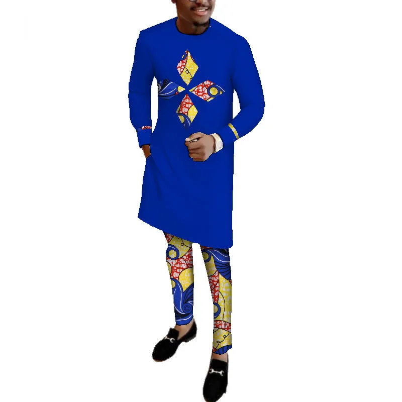 African-Clothes-for-Men-Long-Sleeve-Shirt-and-Pants-Set-Bazin-Riche-African-Print-Patchwork(5)
