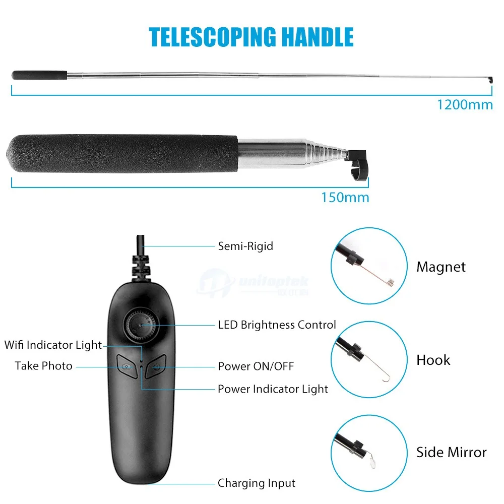 1200P Телескопический Wifi эндоскоп Инспекционная камера IP68 Водонепроницаемый 2.0MP Полужесткий WiFi Бороскоп с 8 светодиодный для iOS Android