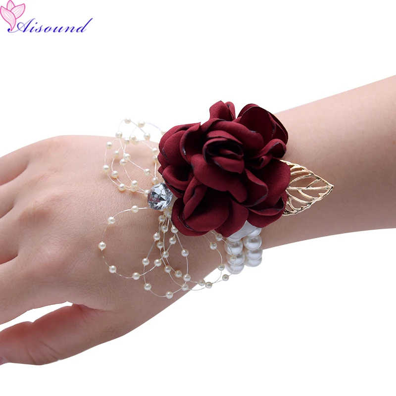 

Aisound Wedding Flower Corsage Artificial Rose Floral Bracelet For Prom Wedding Decor of Bride &Bridesmaid Silk Flowers 10PCS