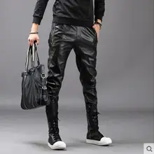 Новинка мужская одежда GD стилист волос модные кожаные шаровары для отдыха хип-хоп брюки с резинками на щиколотках Большие размеры костюмы