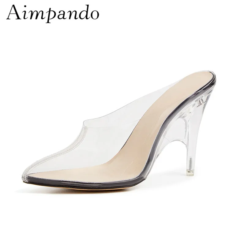 

New Sexy Clear PVC Transparent Women Pumps Crystal Spike Strange Heel Pointed Toe Slingback Dress Shoes Woman