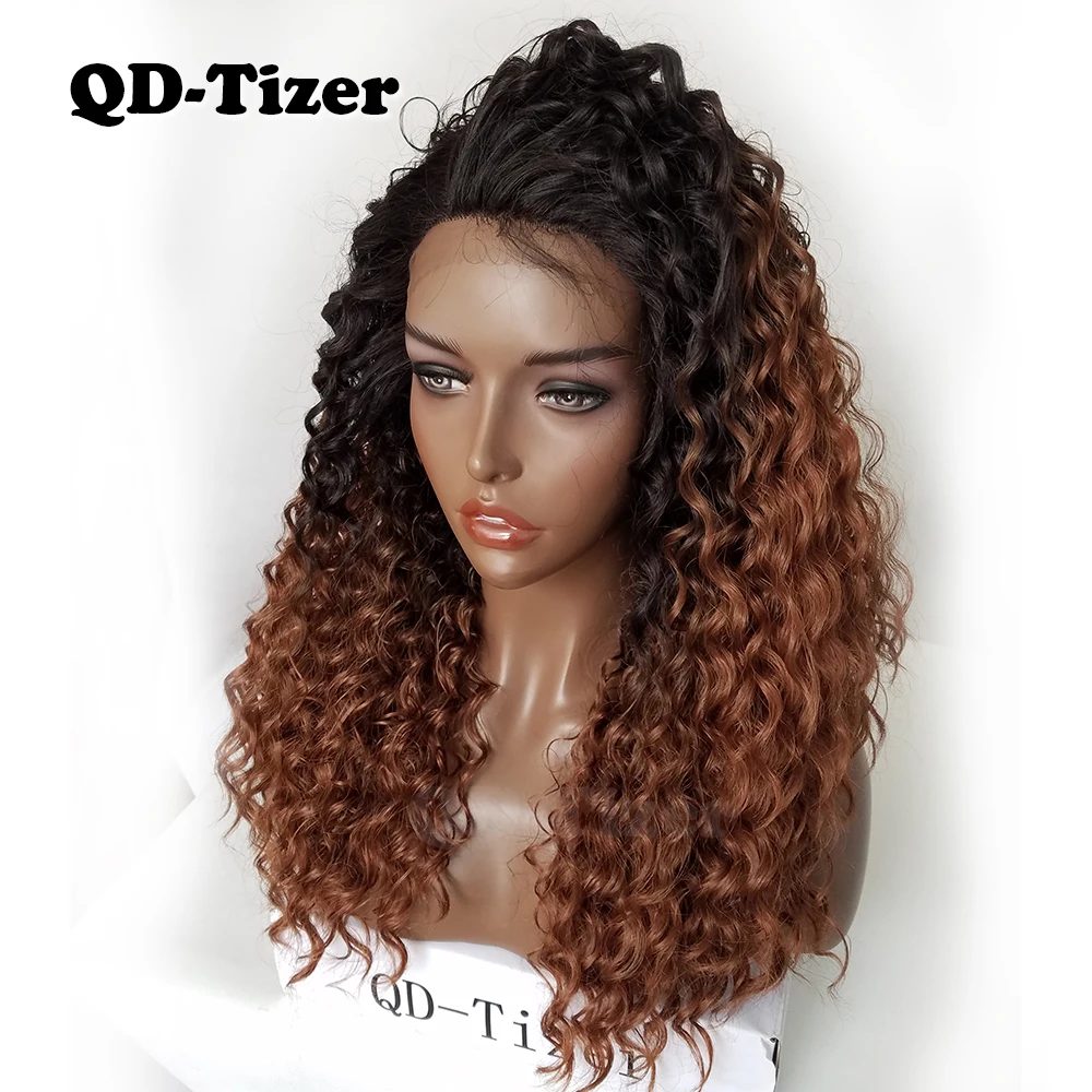 QD-Tizer#1b/30 два цвета кудрявые вьющиеся волосы синтетические парики на кружеве бесклеевые волосы парик с детскими волосами для женщин