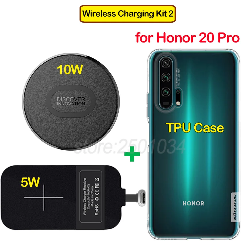 Nillkin комплект беспроводной зарядки для huawei Honor 20 Qi Беспроводное зарядное устройство+ usb type C адаптер приемника+ ТПУ чехол для Honor20 Pro - Тип штекера: Kit2 for Honor20 Pro