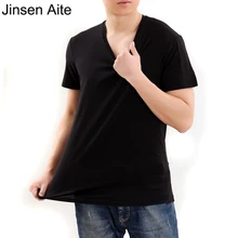 Jinsen Aite New Summer Short Sleeve T-shirt Men Lycra Cotton Solid V-Neck Slim Shirts Men Clothes Tee Plus Size L-6XL Tops JS152 Jinsen Aite New Summer Short Sleeve T-shirt Men Lycra Cotton Solid V-Neck Slim Shirts Men Clothes Tee Plus Size L-6XL Tops JS152