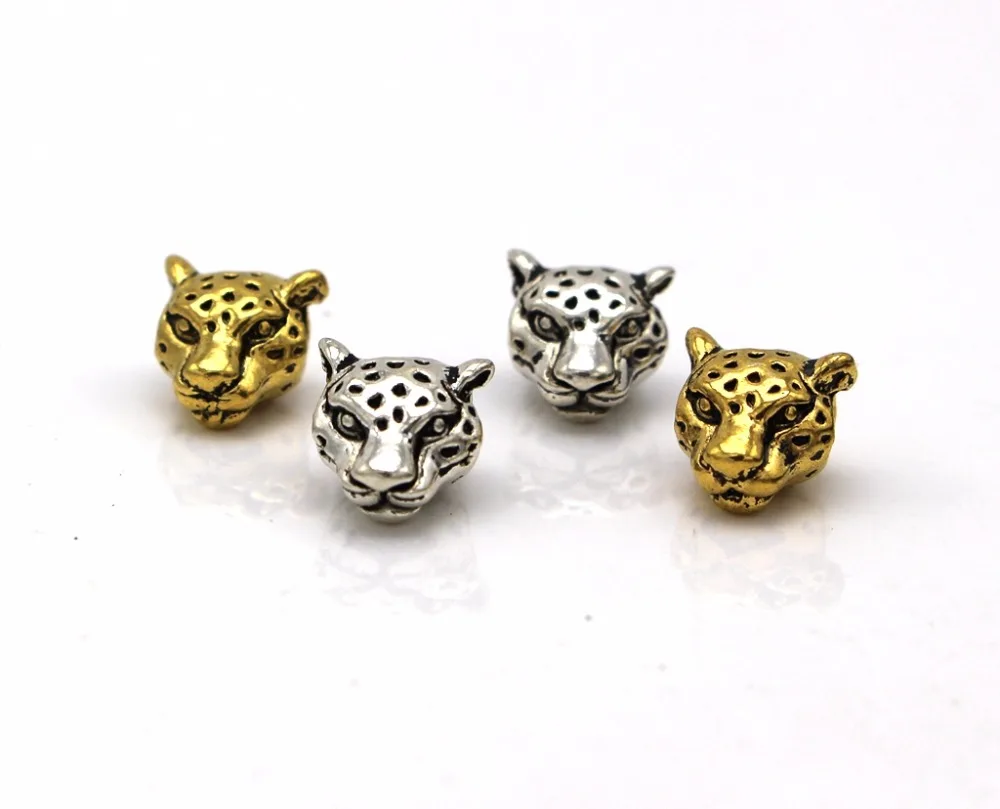 

10pcs Metal Charms For Jewelry Making DIY Antique Sliver Gold Color Tibetan leopard Head Beads Spacer Beads 12x12mm