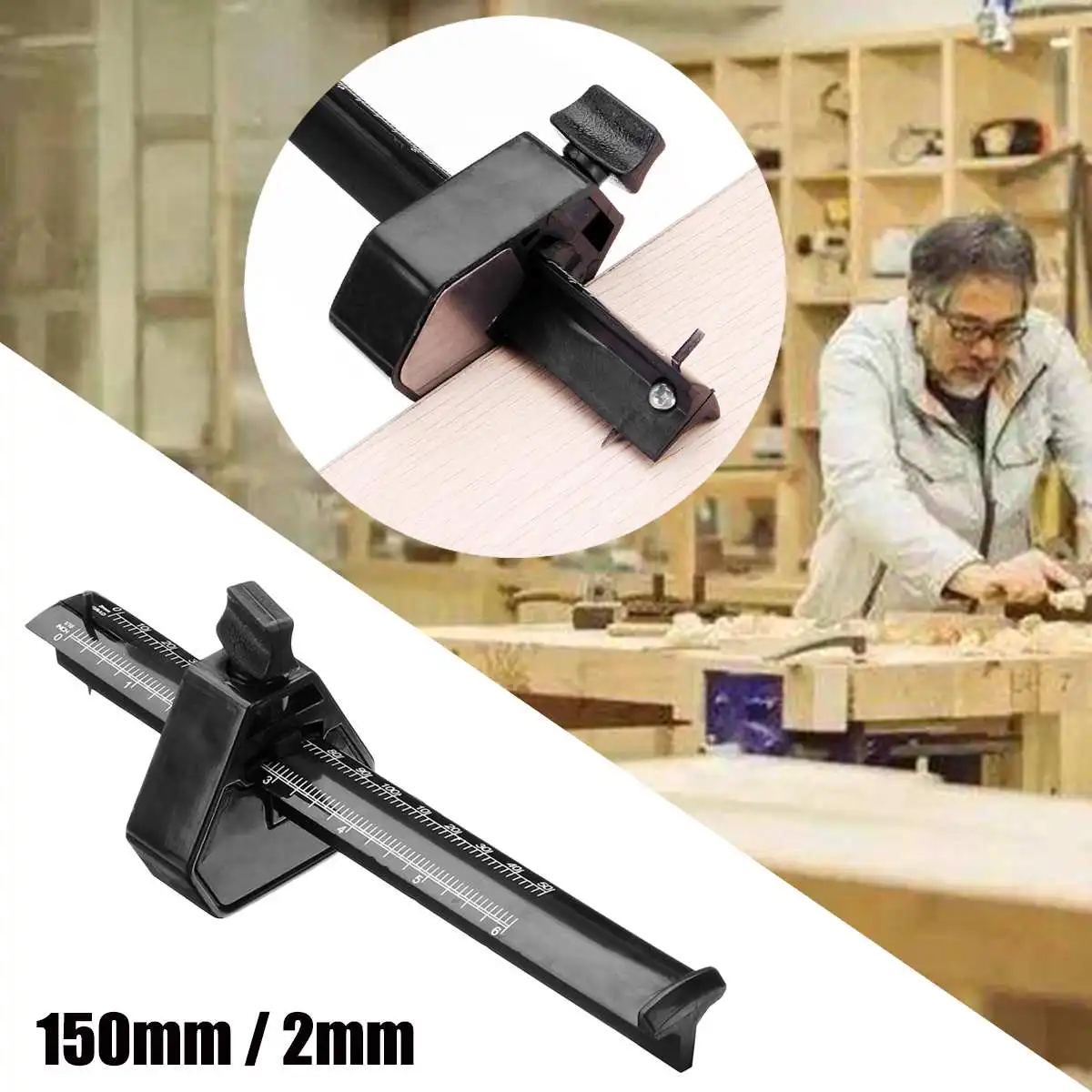 

0-150mm Black Plastic Hardwood Mortice Marking Gauge Adjusting Screw Hardened Woodworking Tool Metric and Imperial System