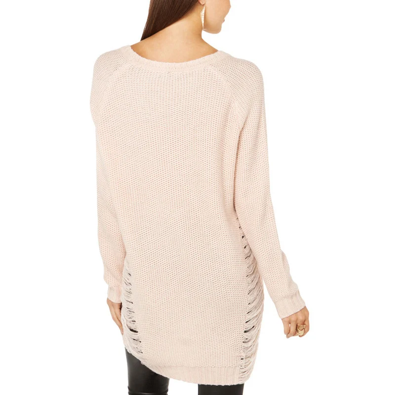 HYH HAOYIHUI 2016 Brand New Autumn Fashion Women Casual Solid Loose Hollow Top O-neck Lone Sleeve Party Distressed Sweater