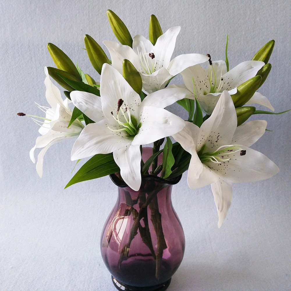 Plastic Artificial Flower Lily Bouquet Fake Flowers Bridal Wedding Part Decorsingle lilies