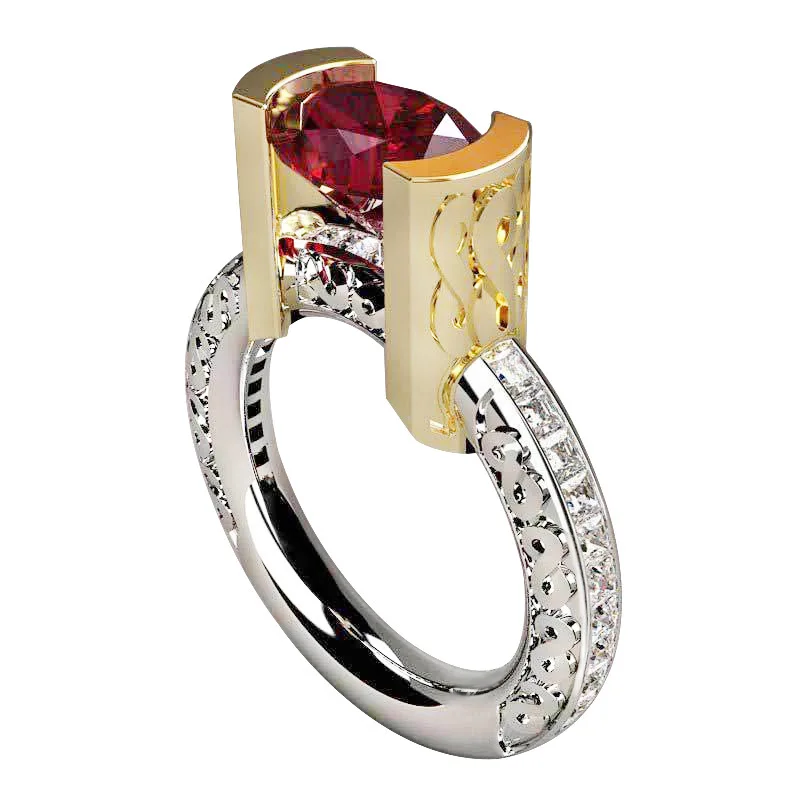 Tisonliz Роскошные красные Crysal кольца для мужчин и женщин золото Silve два цвета Свадебные обручальные кольца элегантные кольца ювелирные изделия Bague Femme