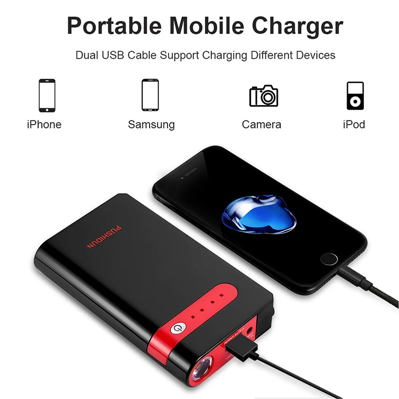 Jump Starter 12V 14000mAh Car Rover Battery Booster Pack Battery Charger With Ordinary Clamps And Four in One USB Cable