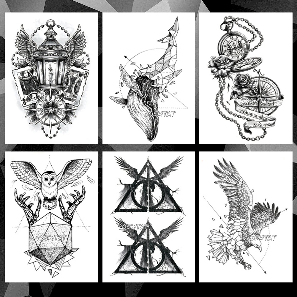 

Lighthouse owl whale Waterproof Temporary Tattoo Sticker Clock line Rose Flash Tattoos Body Art Arm Fake Sleeve tatoo