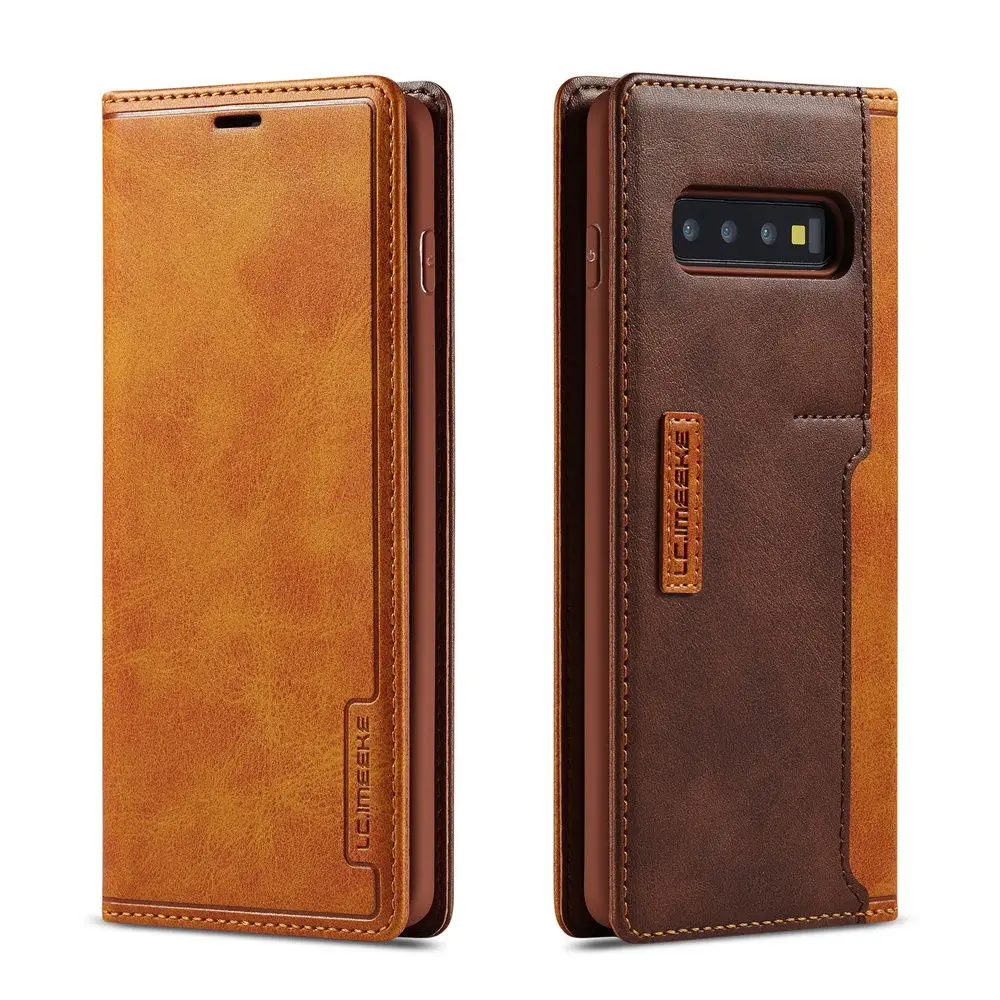 Кожаный чехол для телефона s для samsung Galaxy Note10 S10E S10 Plus S8 S9 контрастный цвет флип Fundas кожаный чехол с карманом для карт - Цвет: Khaki