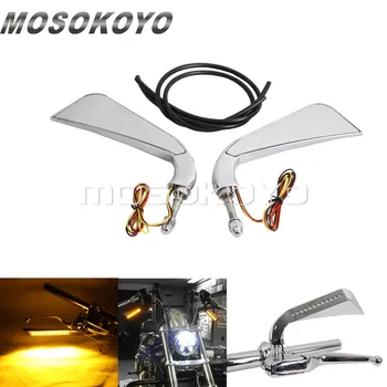 Cheap Chrome Axe LED Light Motorcycle Rear View Mirrors Side Rearview Mirror For Harley Custom Chopper Cafe Racer
