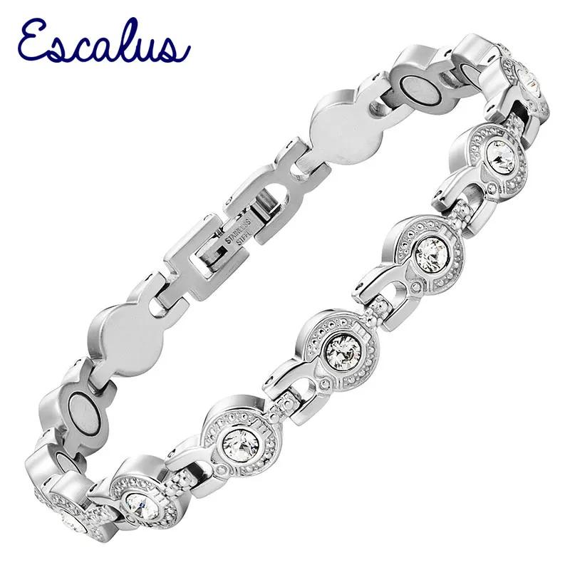 

Escalus New Silver Color Magnetic Stainless Steel Bracelet For Women Pure Clear Branded Crystal Bracelets Bangle Wristband Charm