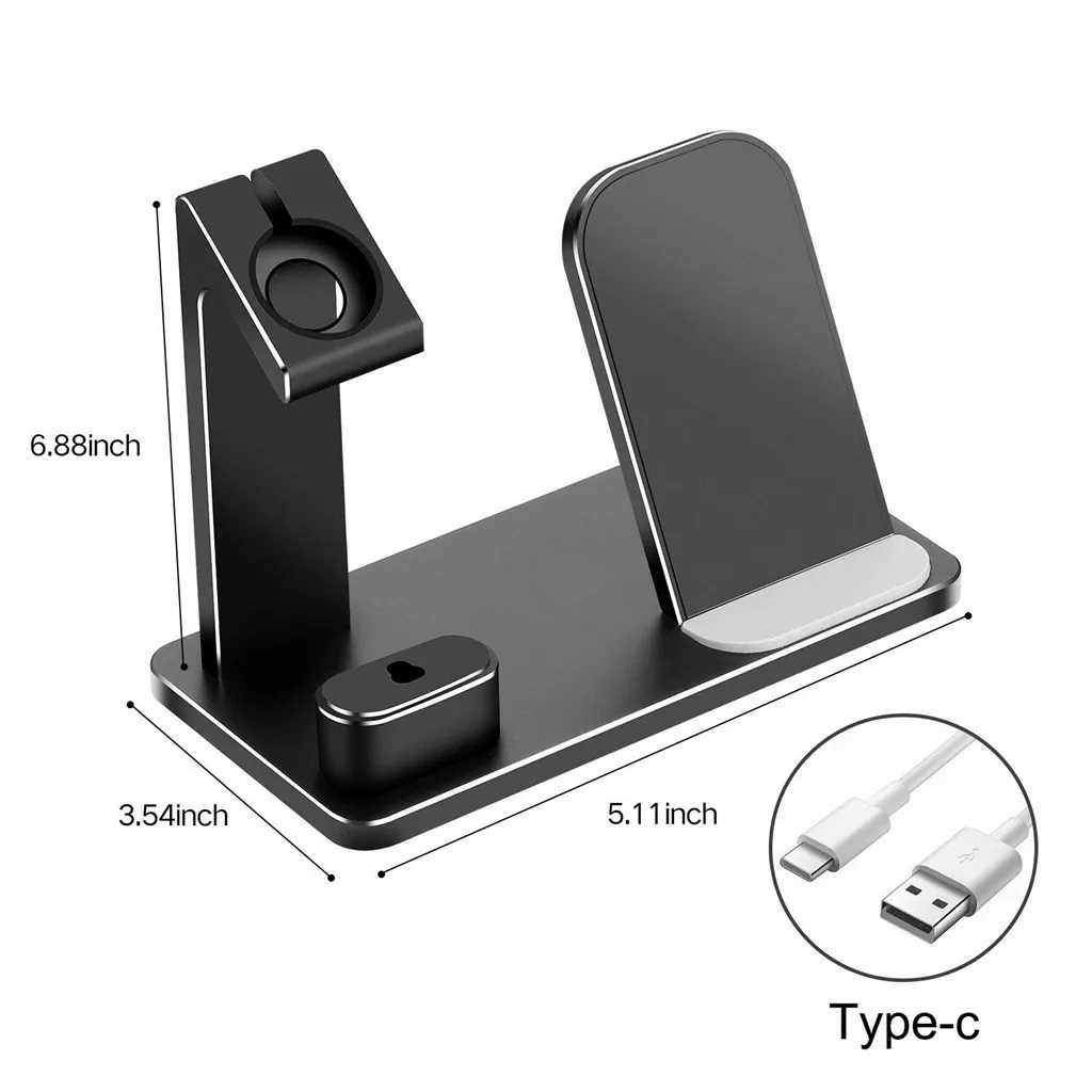 Новинка 2019 Qi Беспроводная зарядка подставка для iPhone док держатель Apple Watch Airpods 3 в 1