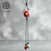 Necklace Female Ceramic Beads Statement Necklace Vintage Long Chain Necklace Women Fashion Jewelry Wholesale Present new boho natural amazonite stones beads chain skeleton horn statement necklace for women jewelry factory wholesale