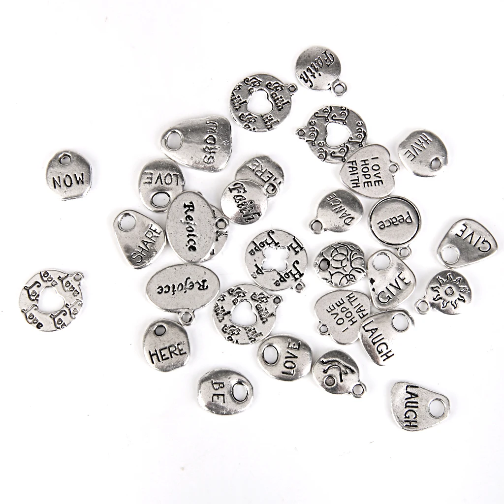 30 pcs Mixed Lots of Tibetan silver color Carved Letter Charms Pendants Necklace DIY Necklaces Bracelets Anklets