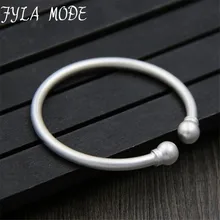 Fyla Mode Double Ball Charms Simple Matte Bangle 100% S999 Sterling Silver Bracelet Bangle For Men or Women Fine Jewelry 4MM