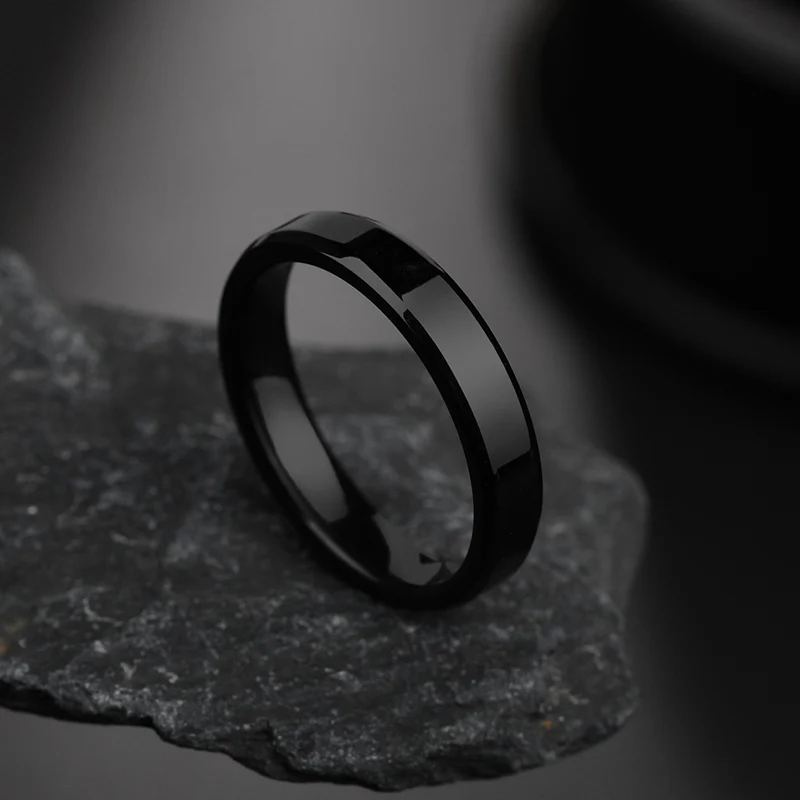 Finger Ring 4mm Simple Smooth Women Black Stainless Steel Men Birthday Gifts