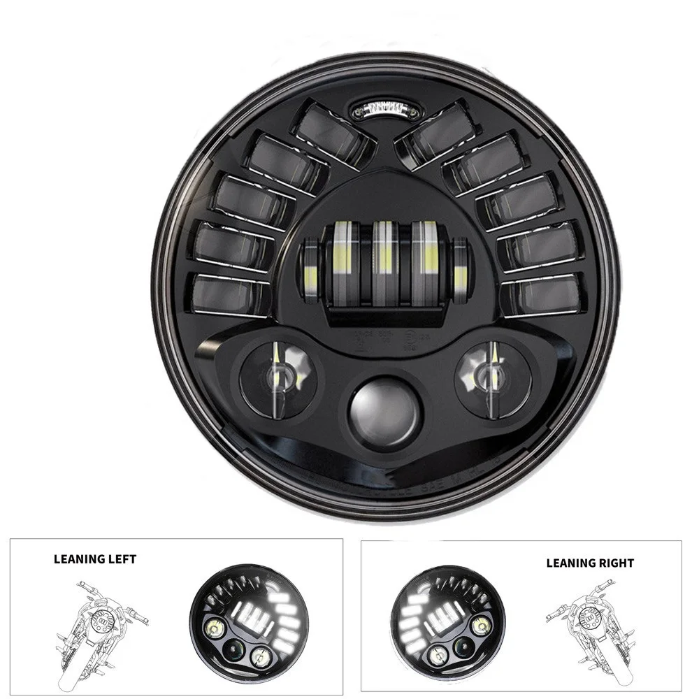 7 дюймов светодиодный черный/хромированный круглый адаптивный мотоциклетный фонарь с Hi/Lo луч проектор двигатель " Круглый налобный фонарь для Harley Moto