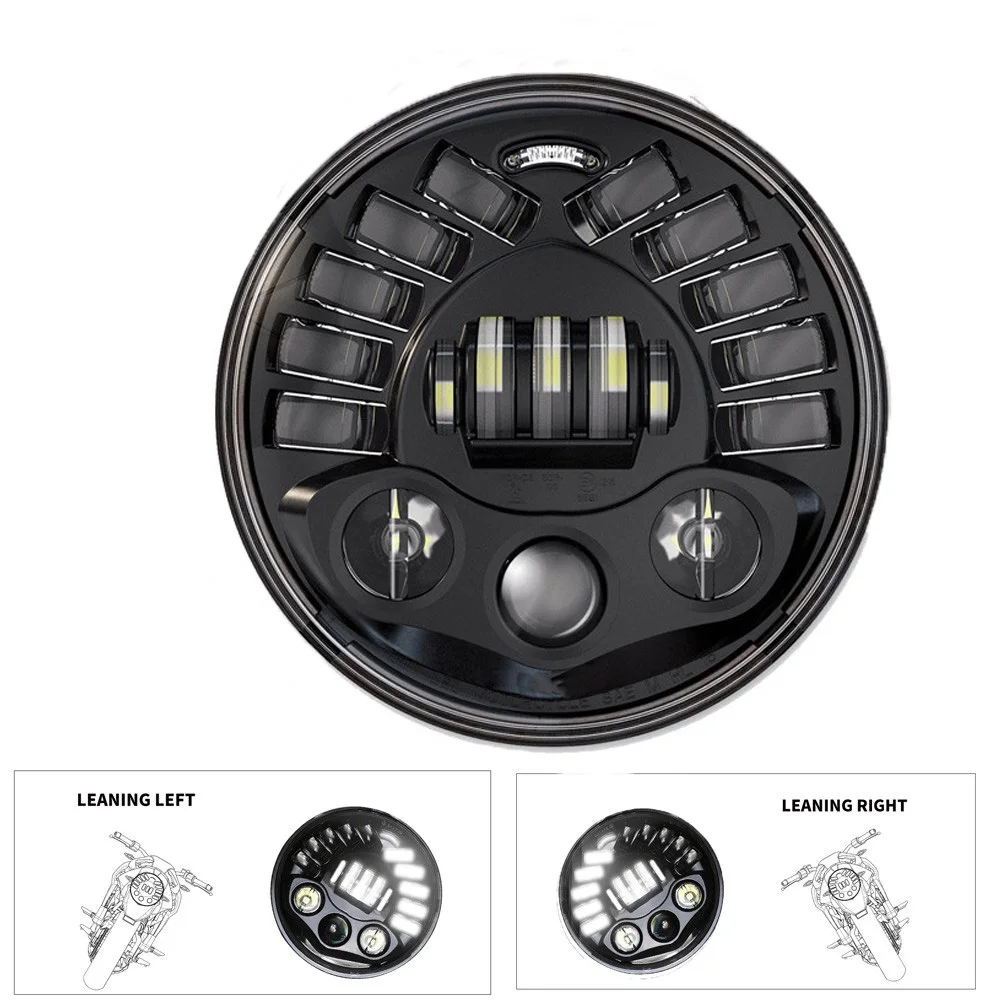 

7 Inch LED Black/Chrome Round Adaptive Motorcycle Headlight with Hi/Lo Beam Projector Motor 7" Round Headlamp for Harley Moto