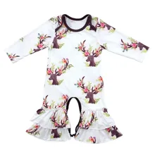 Boutique Infant Toddler Clothing Baby Icing Ruffled Leg Rompers Twins floral Ruffled Romper long sleeve floral sisters gowns